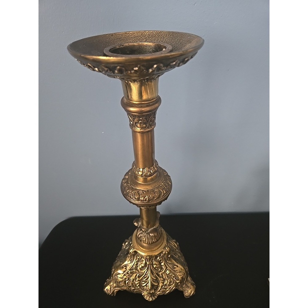 16" Vintage Brass Candle Holder Gothic Baroque church Intricate Ornate Details